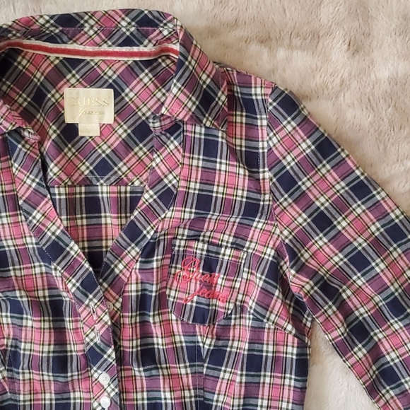 Guess plaid flannel button up long sleeve top - Picture 3 of 3